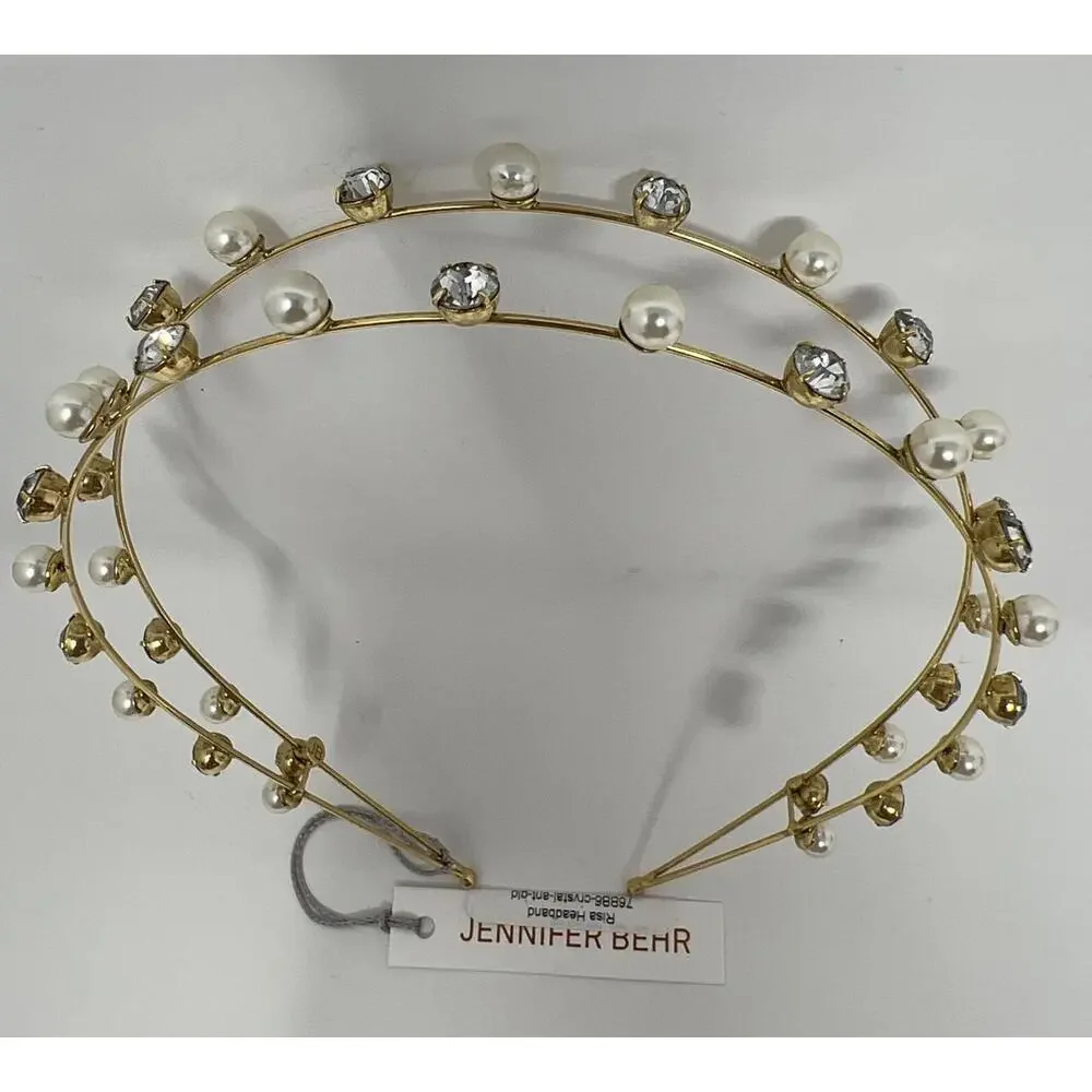 Jennifer Behr Double Row Pearl and Crystal Gold Headband